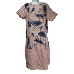 Italian Lagenlook Cotton Abstract Print Shift Dress Short Sleeve Made in Italy